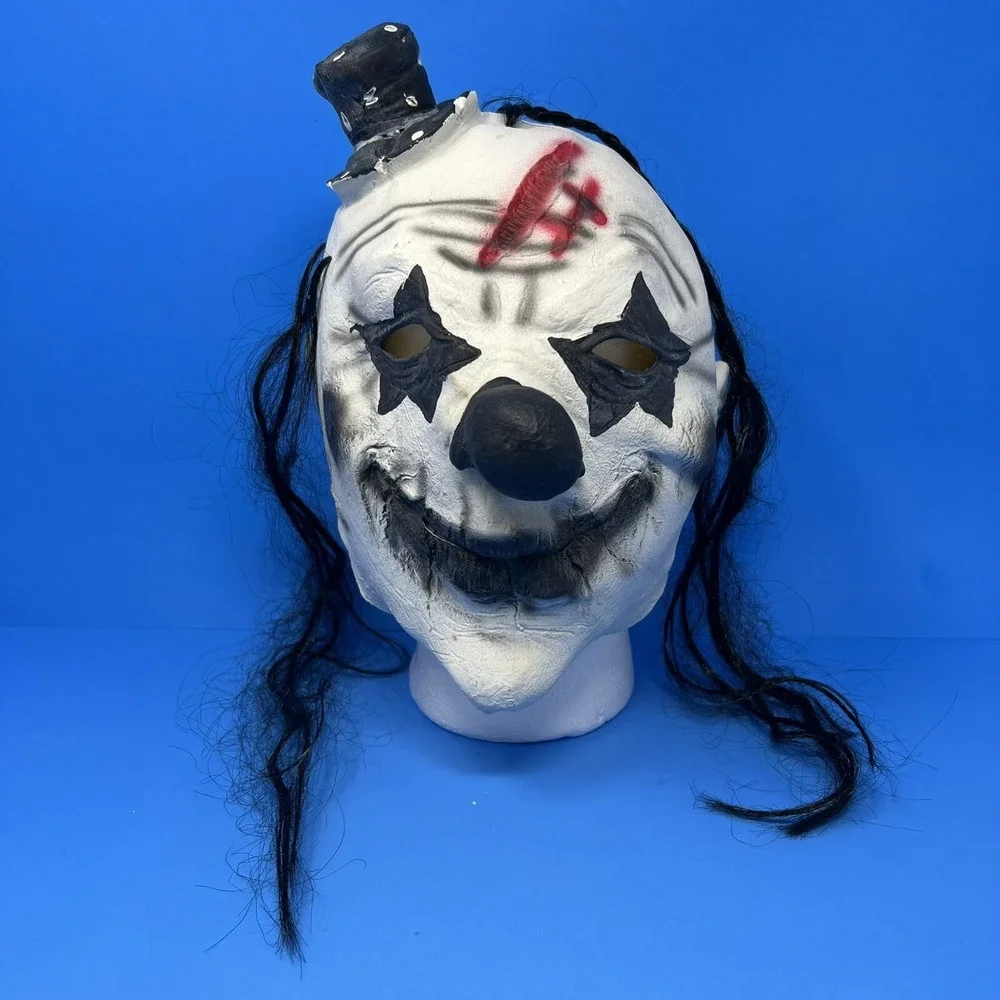 Halloween Evil Clown Scary Mask Carnival Prop Black White Costume-‎ Adult Size